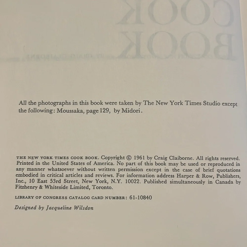The New York Times Cook book By Craig Claiborne 1961 First Edition Hardback EUC